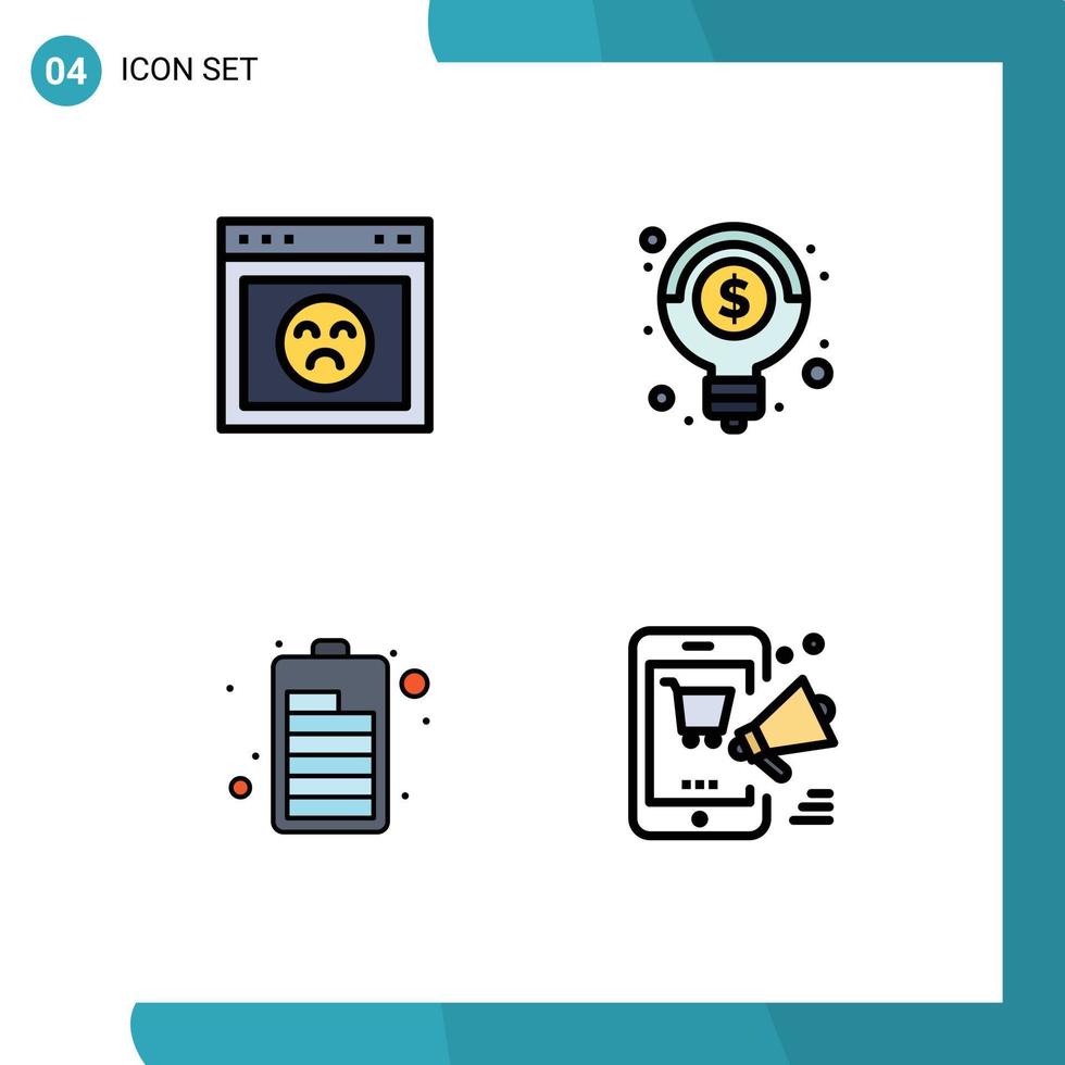 Pack of 4 Modern Filledline Flat Colors Signs and Symbols for Web Print Media such as browser electric website money mobile Editable Vector Design Elements
