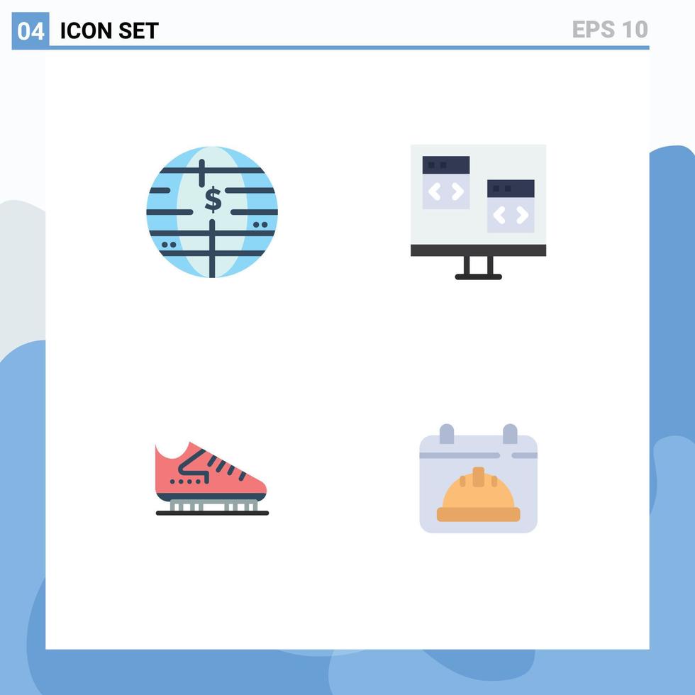 4 Universal Flat Icons Set for Web and Mobile Applications future of money boot decentralized computer skate Editable Vector Design Elements