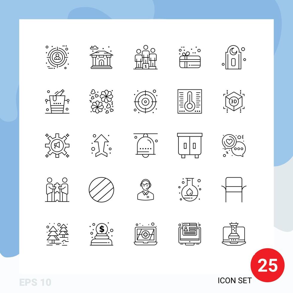 Set of 25 Modern UI Icons Symbols Signs for bucket muslim pedestal mosque holiday Editable Vector Design Elements