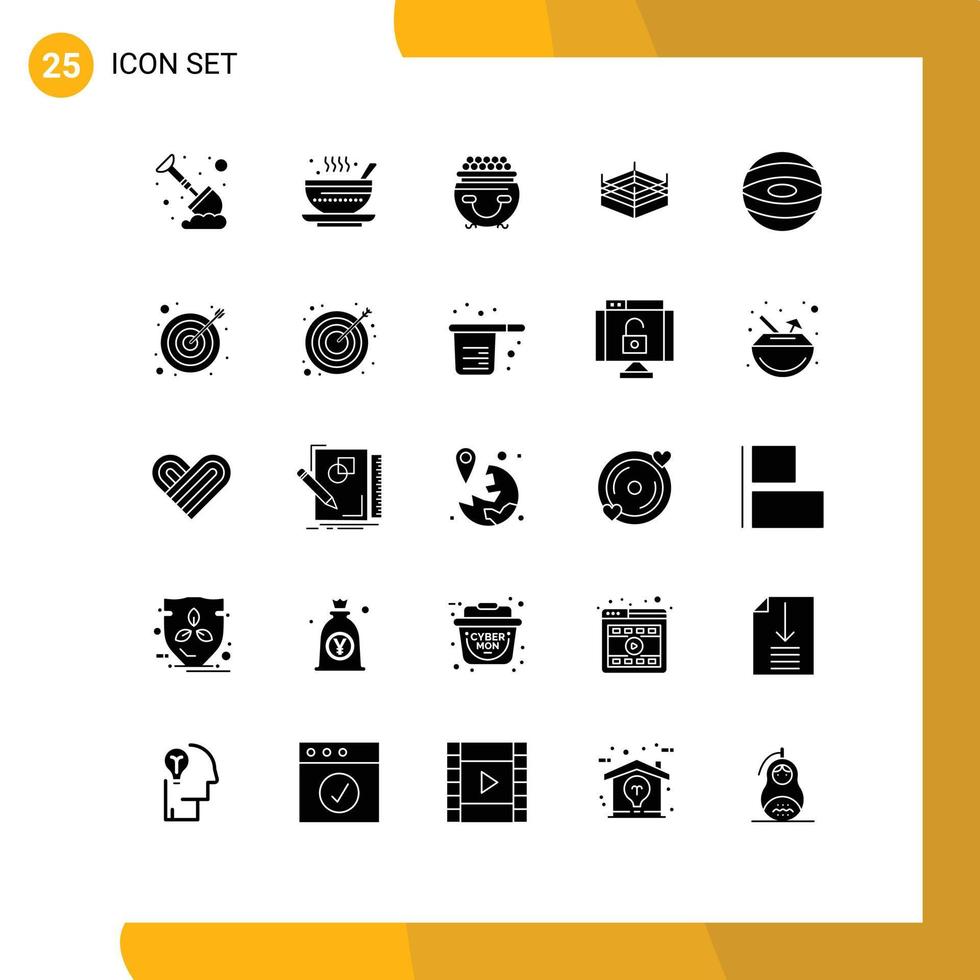 Mobile Interface Solid Glyph Set of 25 Pictograms of jupiter ring qehwa boxing patricks Editable Vector Design Elements