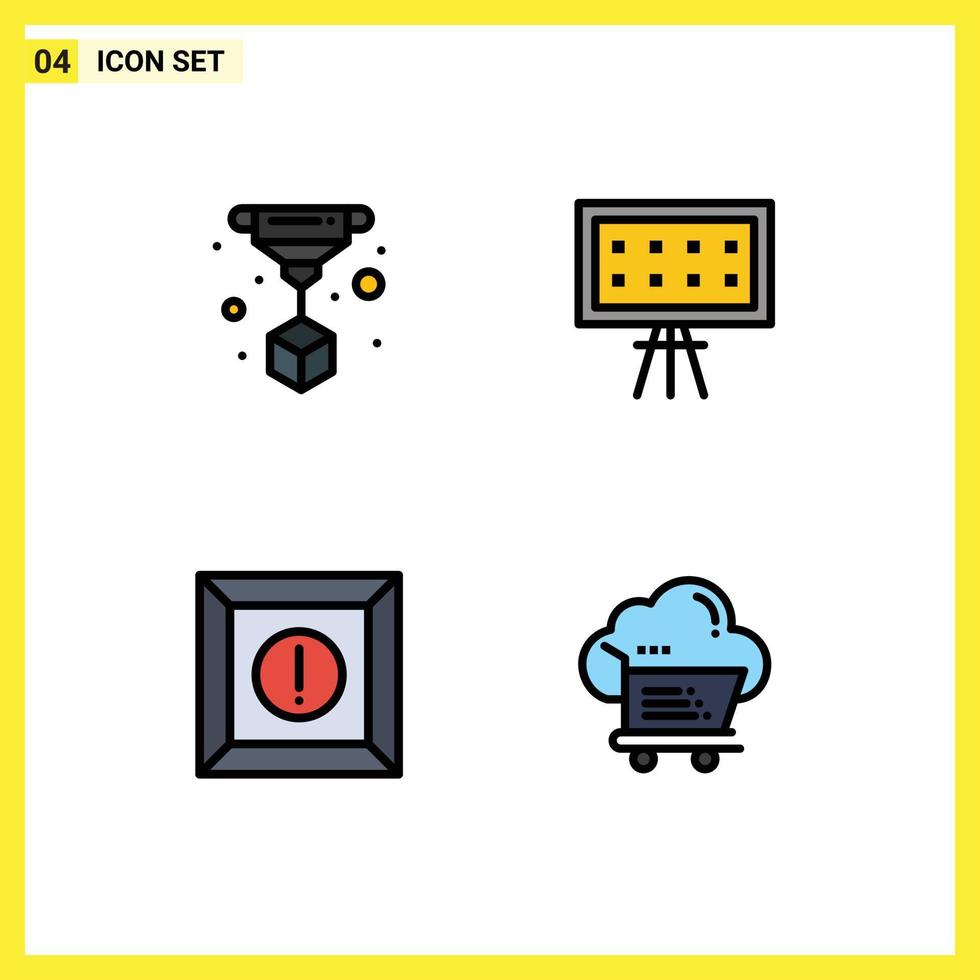 Group of 4 Filledline Flat Colors Signs and Symbols for print warning alphabet presentation cloud Editable Vector Design Elements