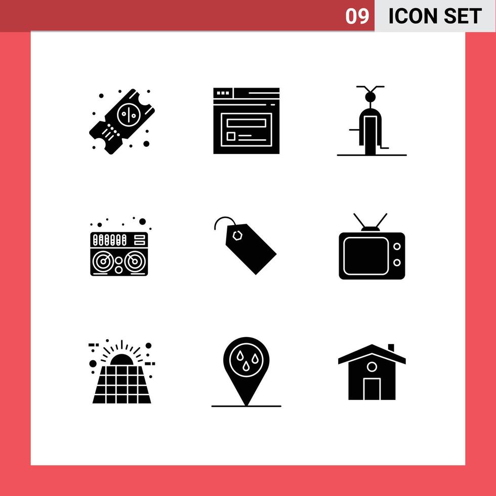 9 Universal Solid Glyph Signs Symbols of label price filled music midi Editable Vector Design Elements