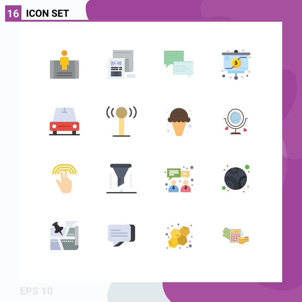 Editable Vector Line Pack of 16 Simple Flat Colors of car chart attachment strategy education Editable Pack of Creative Vector Design Elements