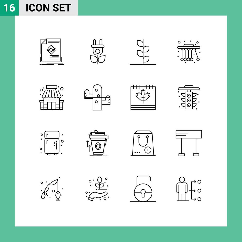 Group of 16 Outlines Signs and Symbols for store building forest science pendulum Editable Vector Design Elements