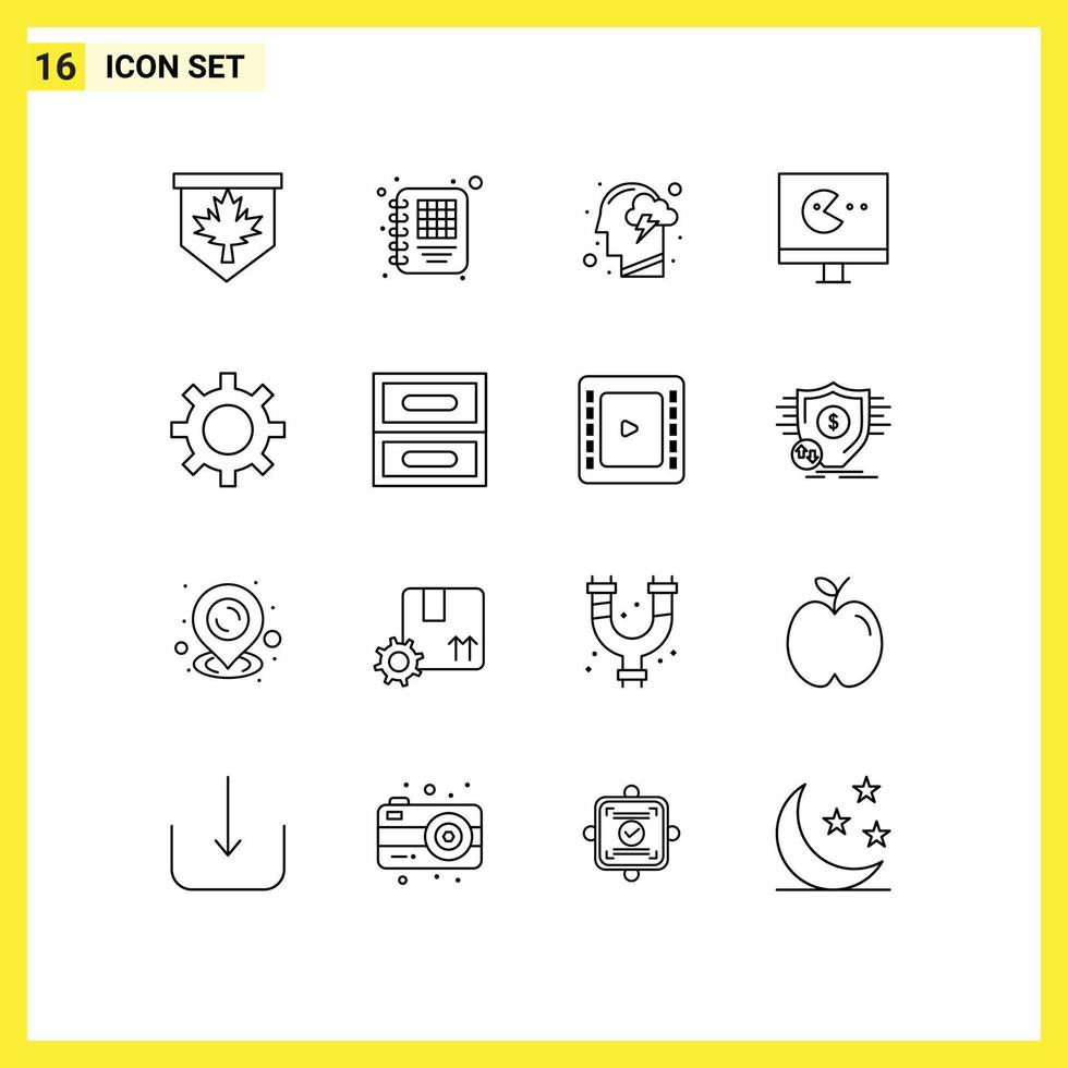 16 Universal Outlines Set for Web and Mobile Applications vehicle configuration setting head video game Editable Vector Design Elements