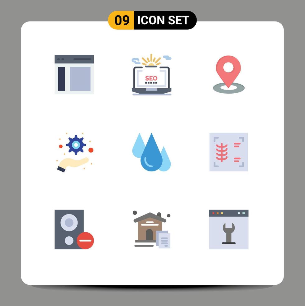 Pack of 9 Modern Flat Colors Signs and Symbols for Web Print Media such as biology optimization configuration management navigation Editable Vector Design Elements