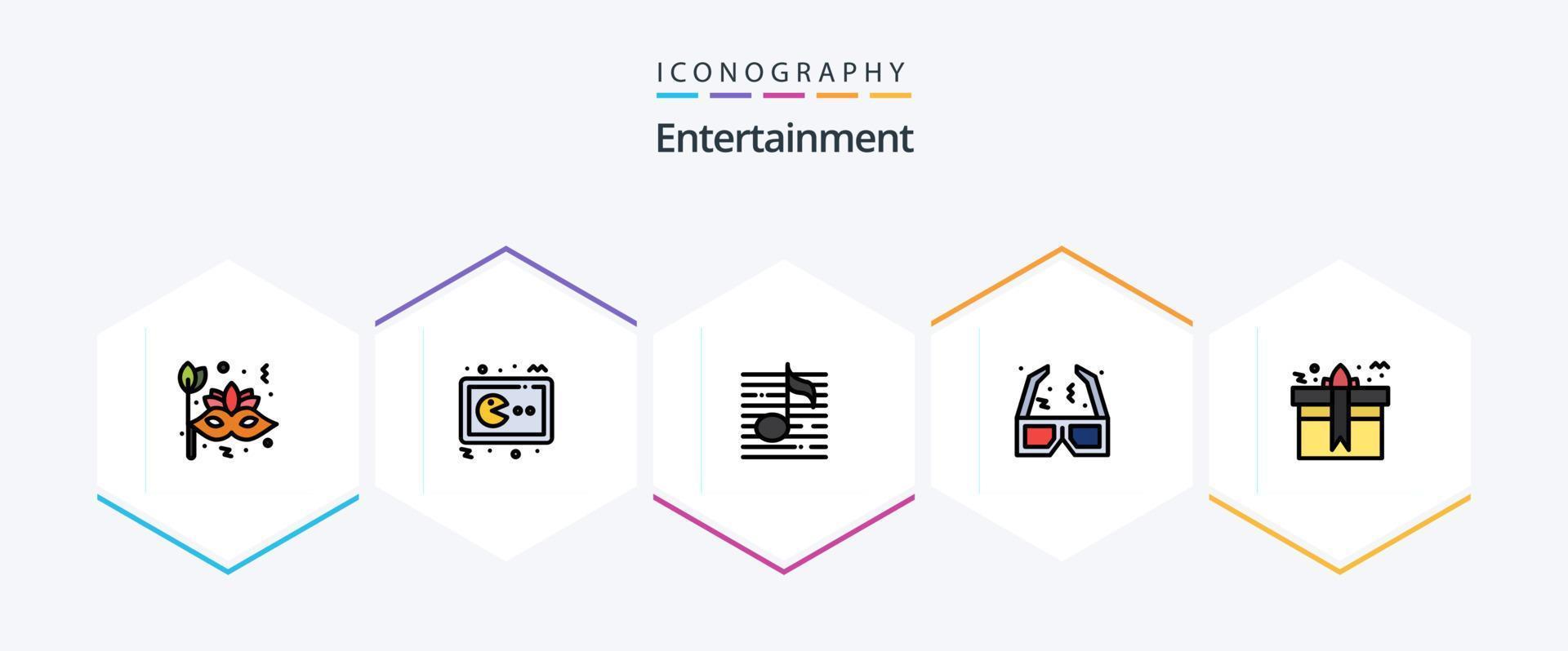 Entertainment 25 FilledLine icon pack including film. glassesd. gamepad. media. audio vector