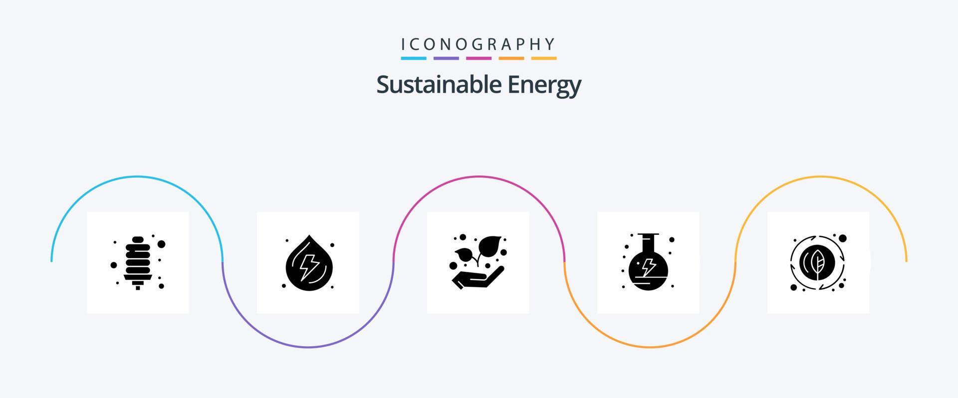 Sustainable Energy Glyph 5 Icon Pack Including nature. energy. eco
