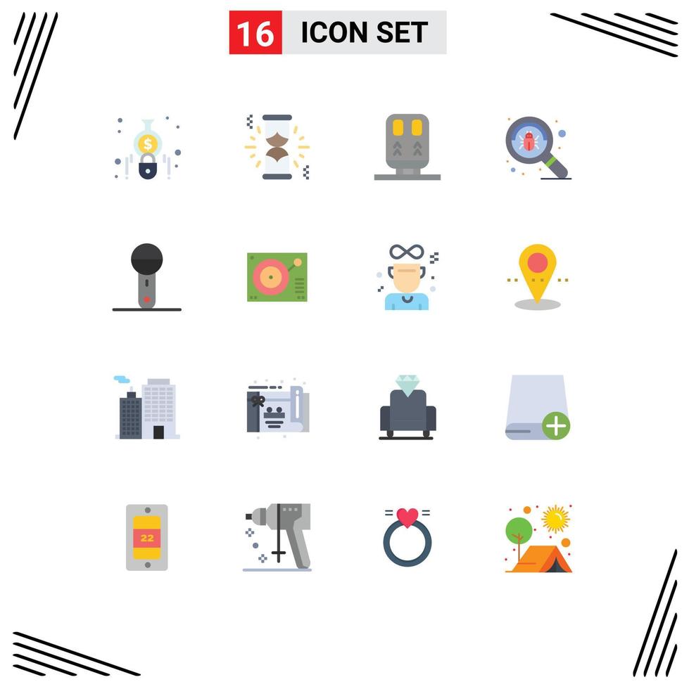 User Interface Pack of 16 Basic Flat Colors of microphone devices railway virus find Editable Pack of Creative Vector Design Elements