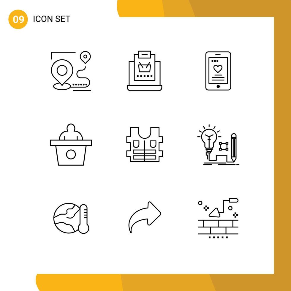 Pack of 9 Modern Outlines Signs and Symbols for Web Print Media such as jacket presentation shop conference phone Editable Vector Design Elements