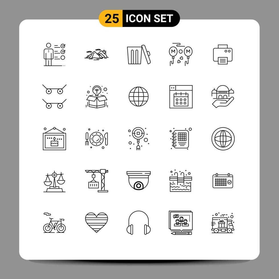 Universal Icon Symbols Group of 25 Modern Lines of printer love evening mom trash Editable Vector Design Elements