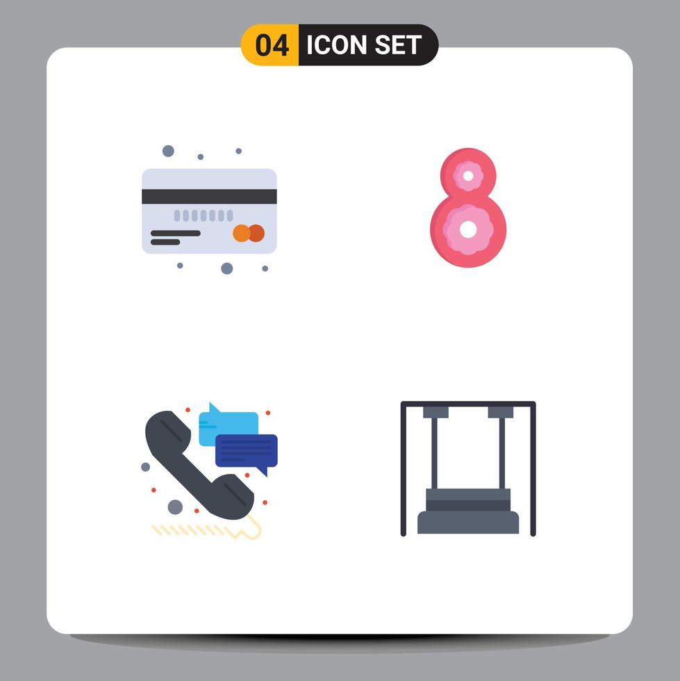 Universal Icon Symbols Group of 4 Modern Flat Icons of card phone debit th call Editable Vector Design Elements
