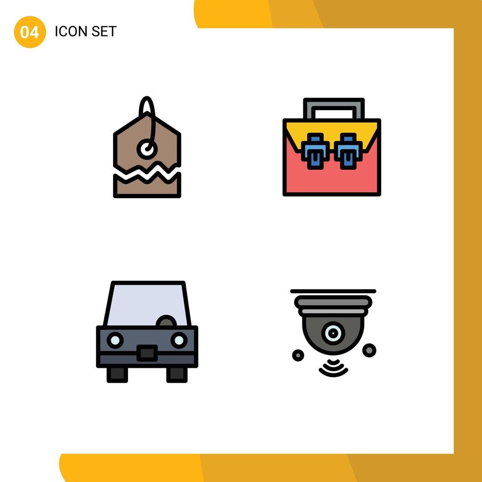 4 User Interface Filledline Flat Color Pack of modern Signs and Symbols of label taxi bag material transportation Editable Vector Design Elements