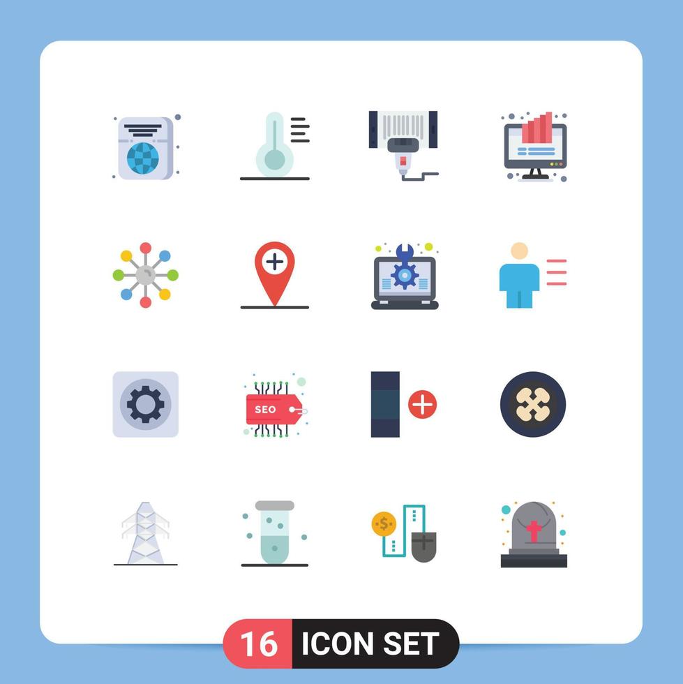16 User Interface Flat Color Pack of modern Signs and Symbols of dry skin monitor machine computer graph Editable Pack of Creative Vector Design Elements