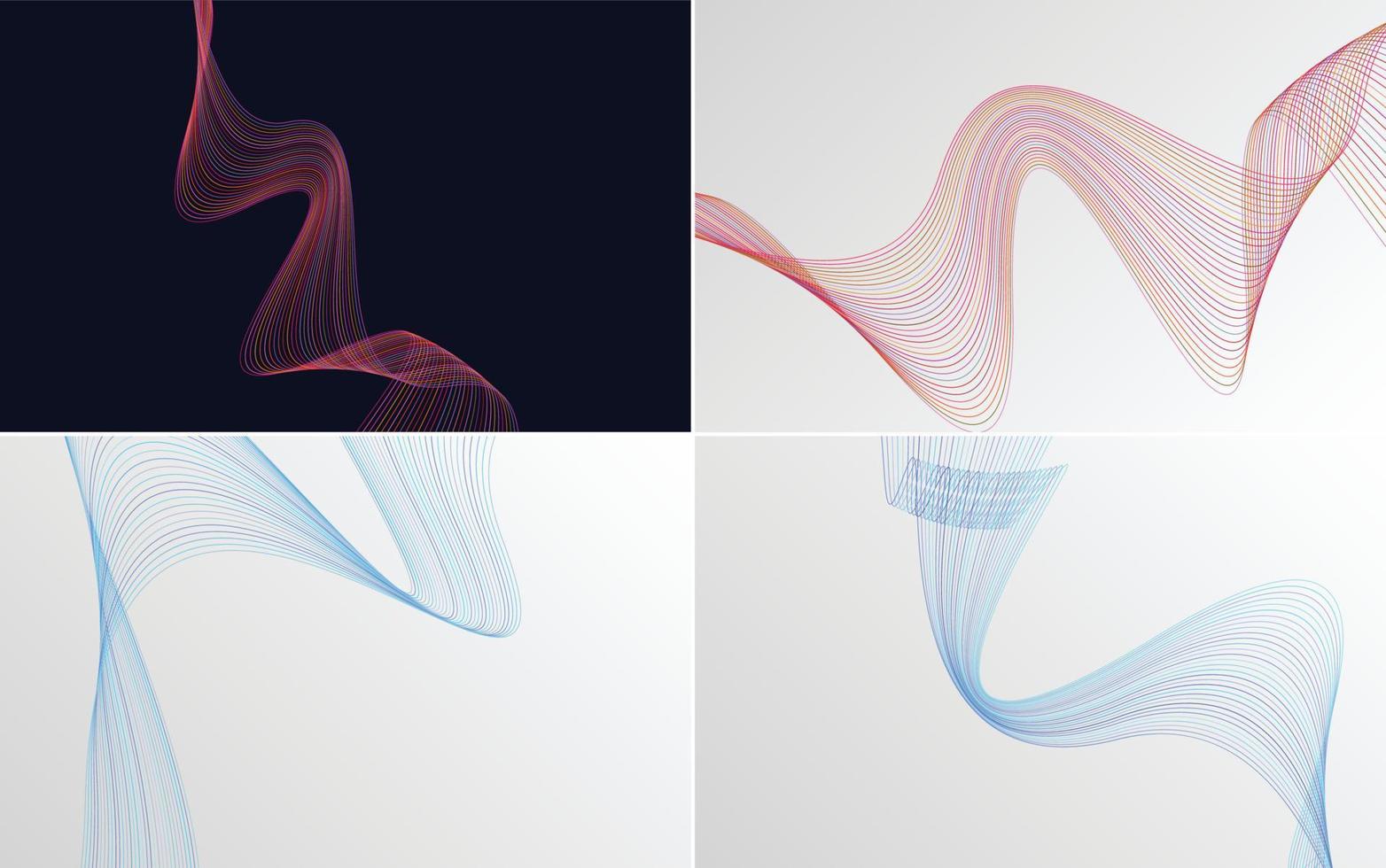 conjunto de 4 fondos abstractos de líneas onduladas para sus presentaciones vector