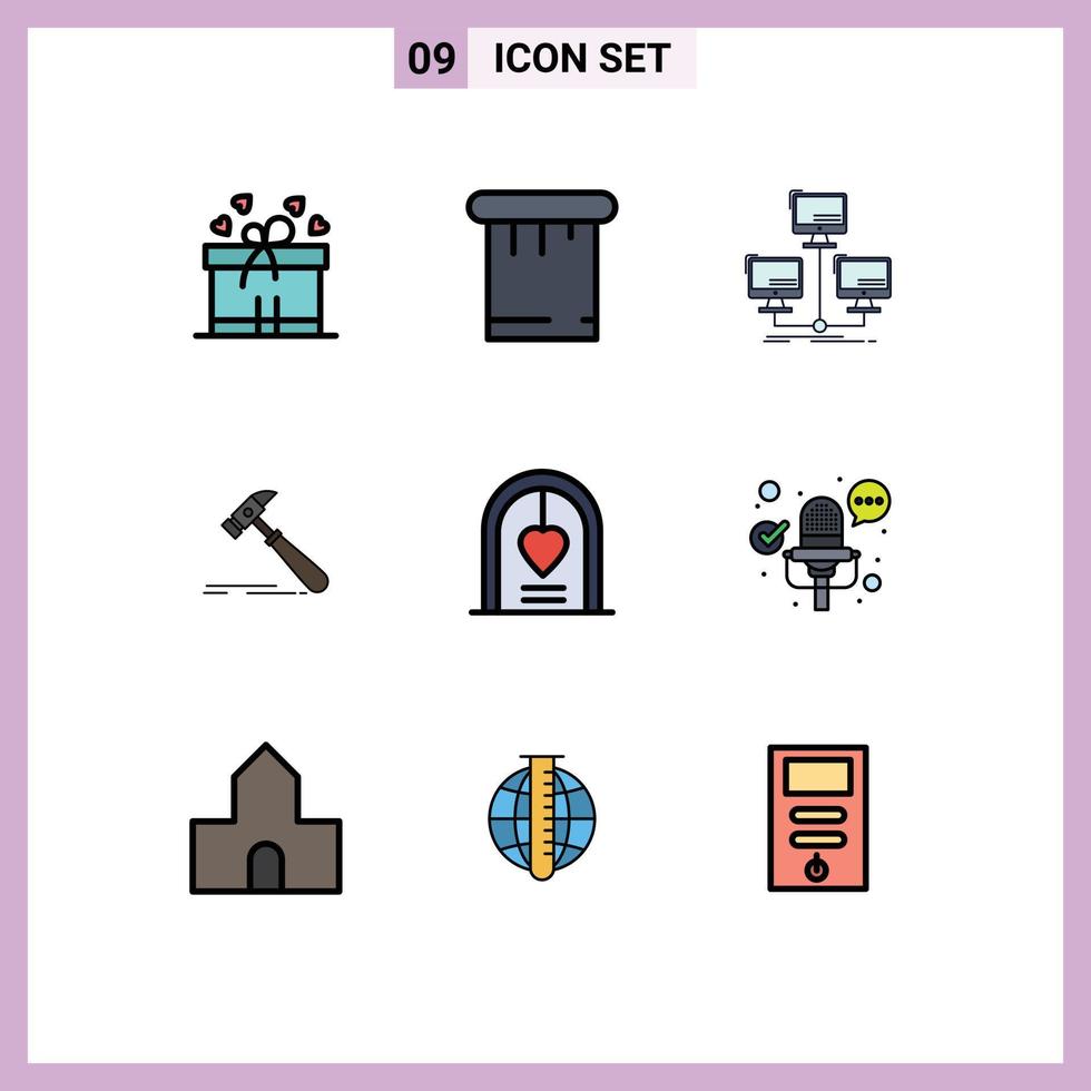 Set of 9 Modern UI Icons Symbols Signs for celebration carpenter connection strong construction Editable Vector Design Elements