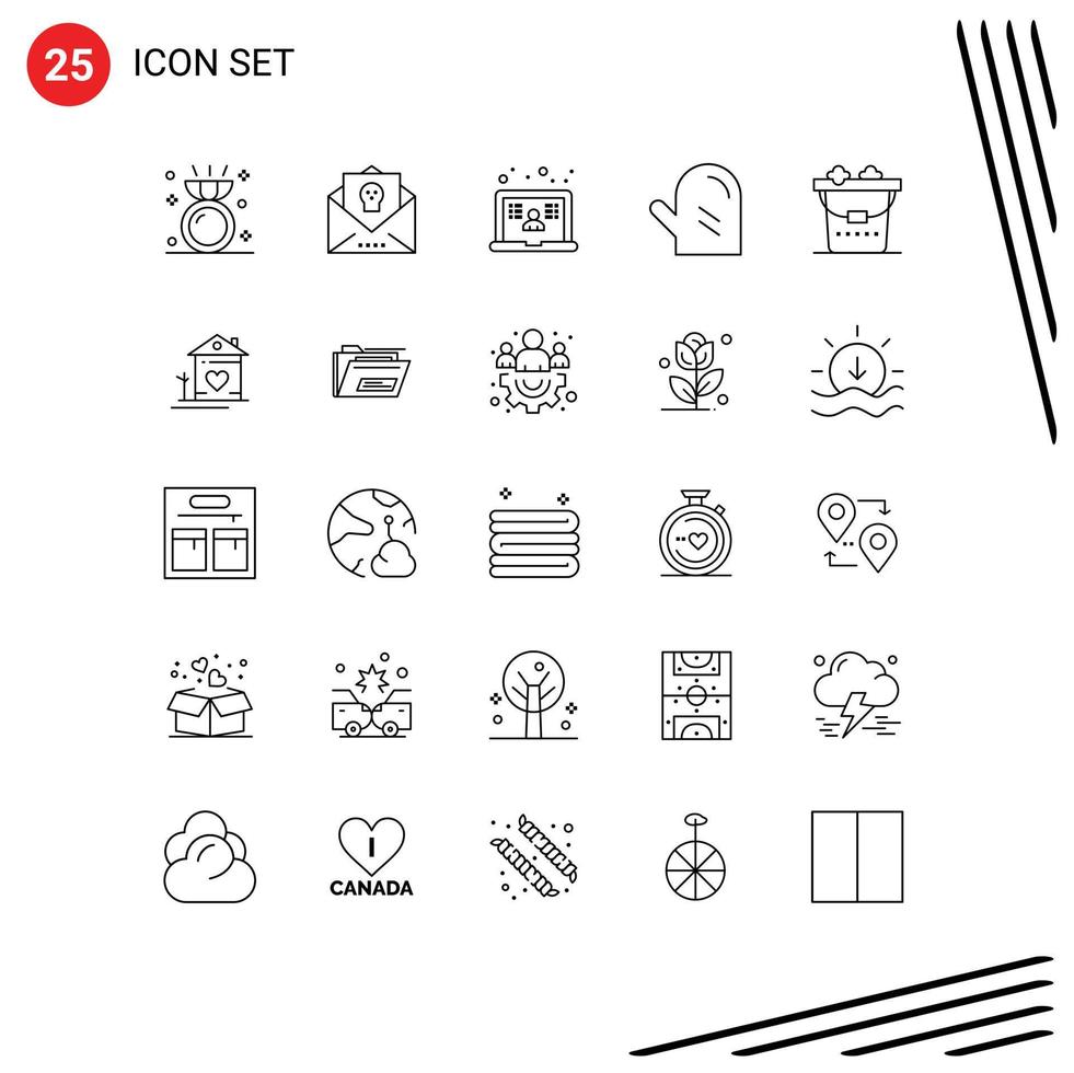 Set of 25 Vector Lines on Grid for clean glove horror food user Editable Vector Design Elements