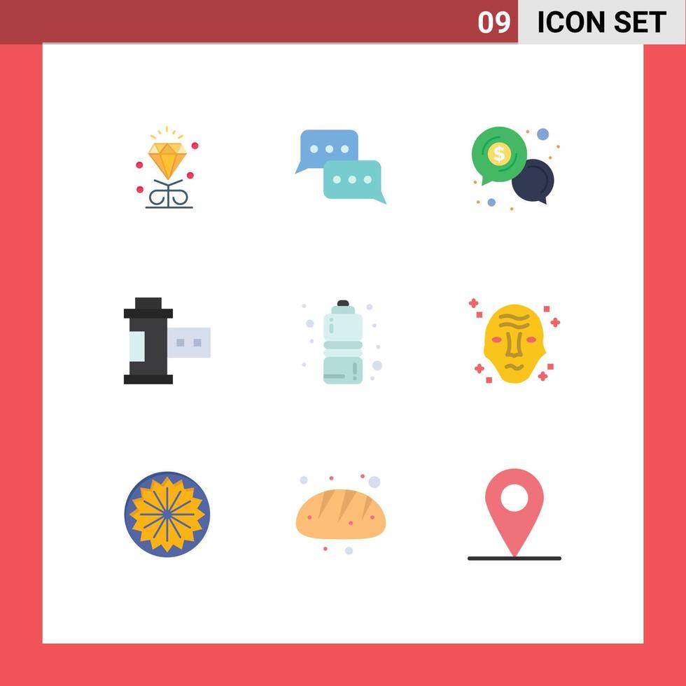 9 User Interface Flat Color Pack of modern Signs and Symbols of roll film reply camera communication Editable Vector Design Elements