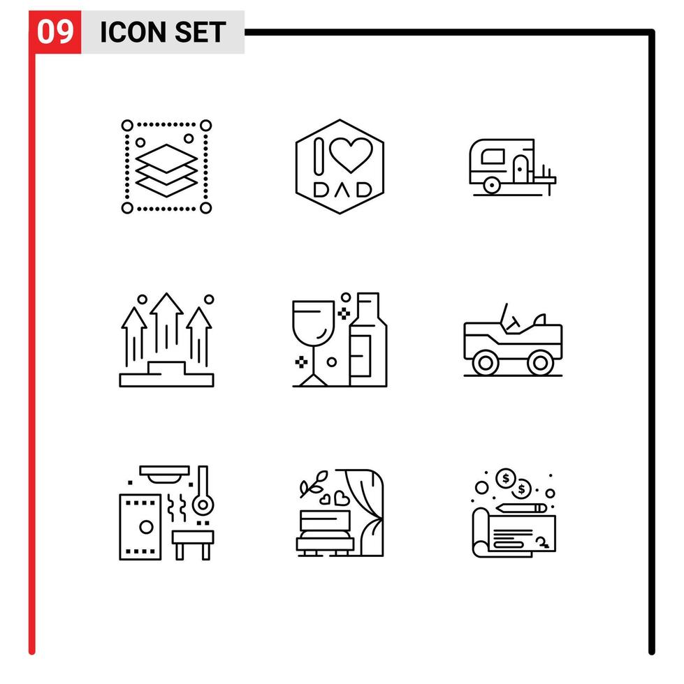 Universal Icon Symbols Group of 9 Modern Outlines of party alcohol camp podium manager Editable Vector Design Elements