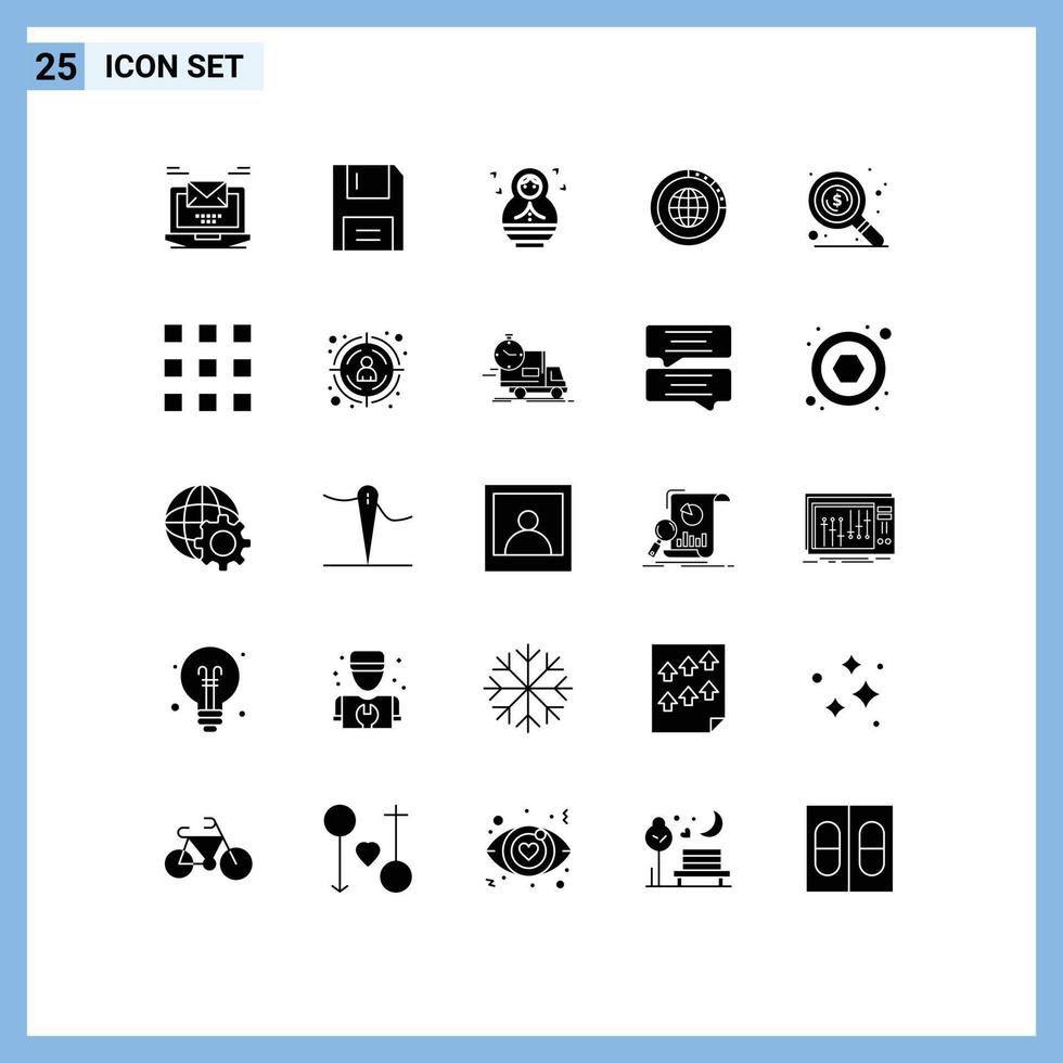 Modern Set of 25 Solid Glyphs and symbols such as resources global floppy data children Editable Vector Design Elements