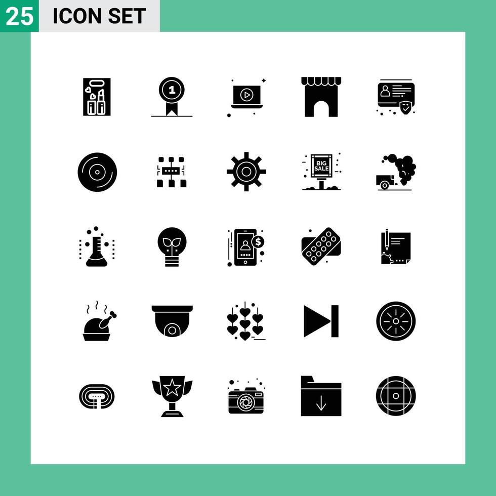 25 User Interface Solid Glyph Pack of modern Signs and Symbols of id id laptop shop institute building Editable Vector Design Elements