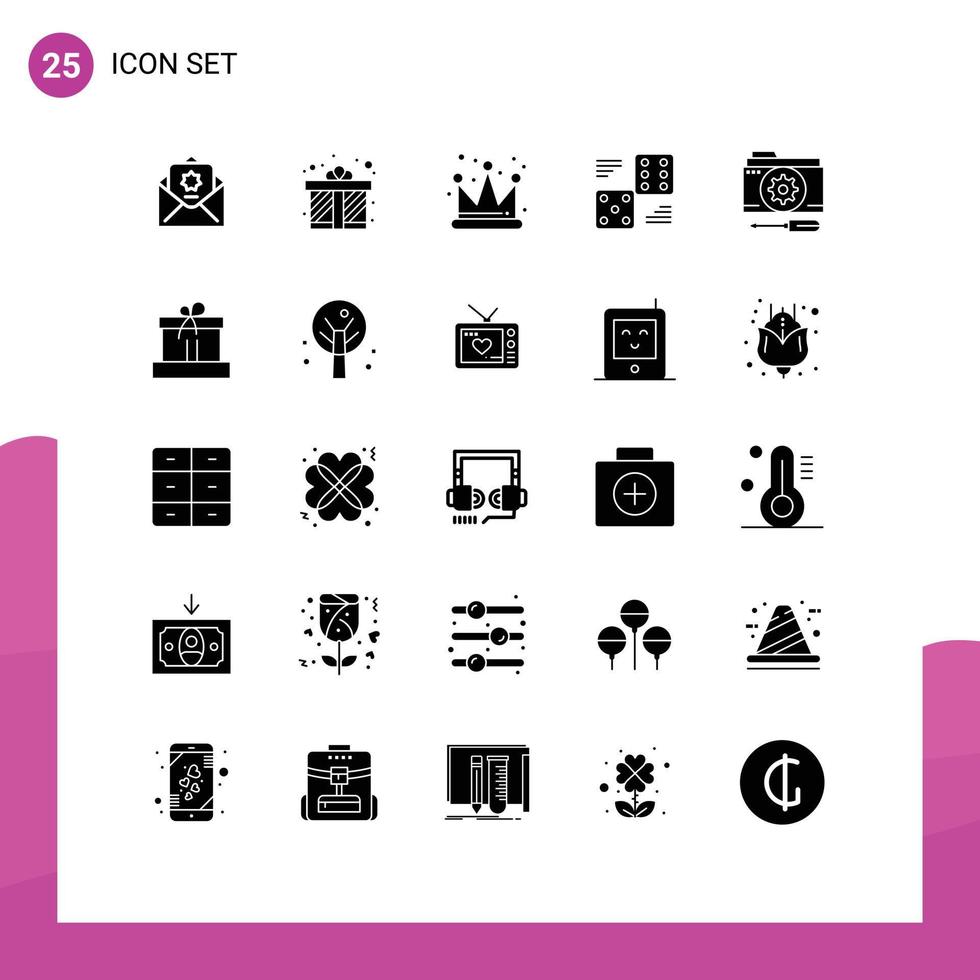 Stock Vector Icon Pack of 25 Line Signs and Symbols for folder five crown six casino Editable Vector Design Elements