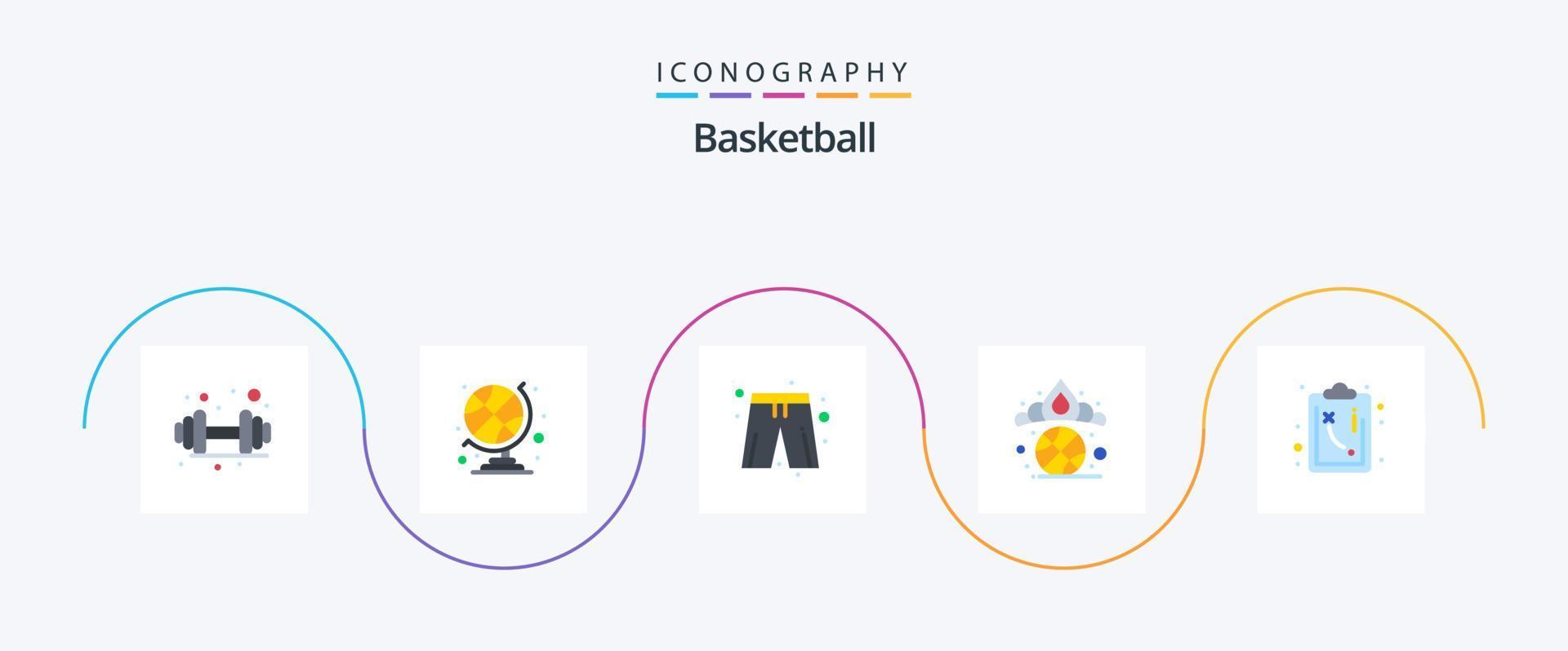 paquete de íconos de baloncesto plano 5 que incluye. estrategia. pantalones. camino. rey vector