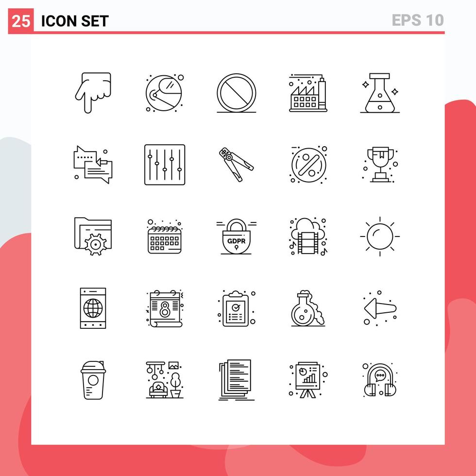 Set of 25 Modern UI Icons Symbols Signs for chat medical cancel flask factory Editable Vector Design Elements
