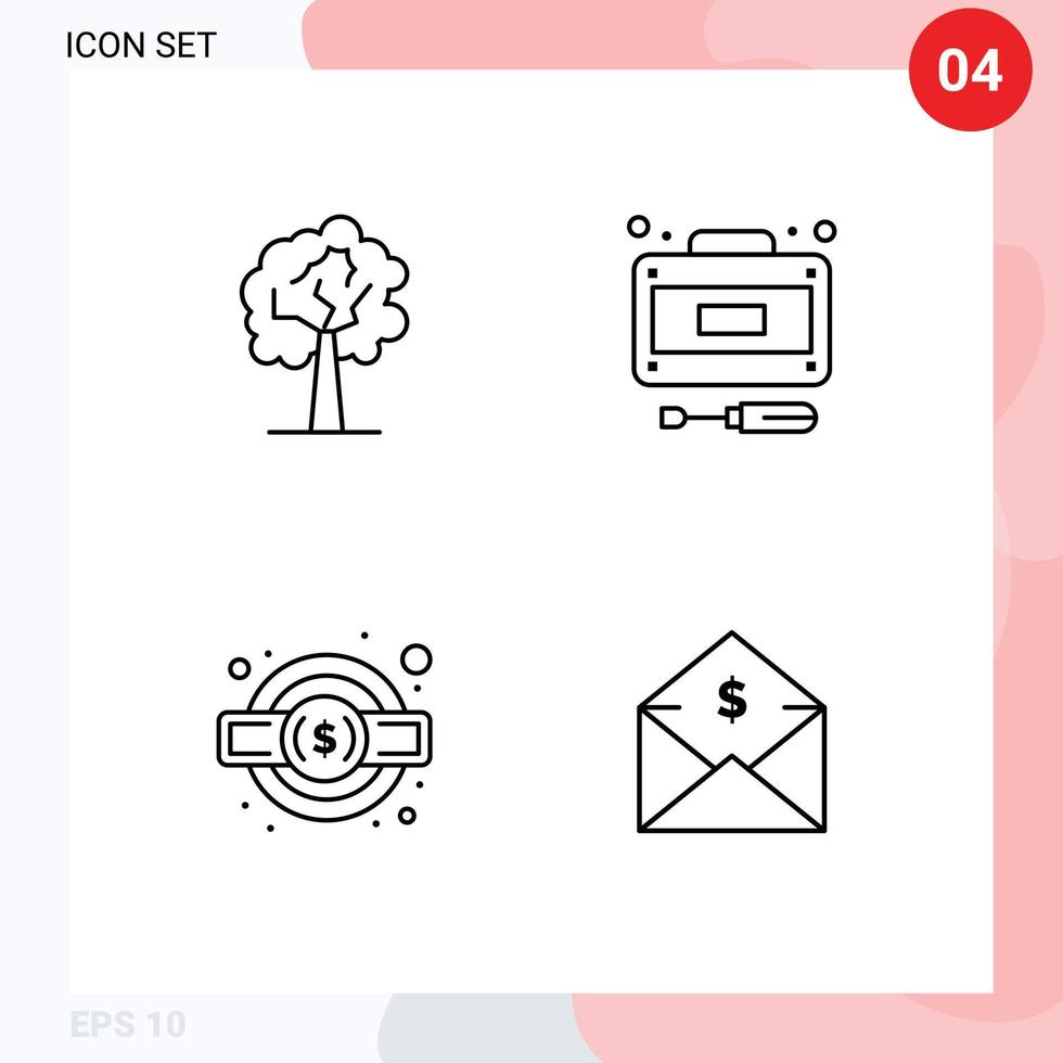 4 Thematic Vector Filledline Flat Colors and Editable Symbols of tree tax development service dollar Editable Vector Design Elements