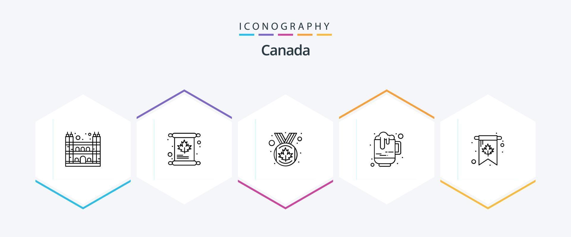 paquete de iconos de 25 líneas de canadá que incluye invitación. taza. premio. Canadá. cerveza vector