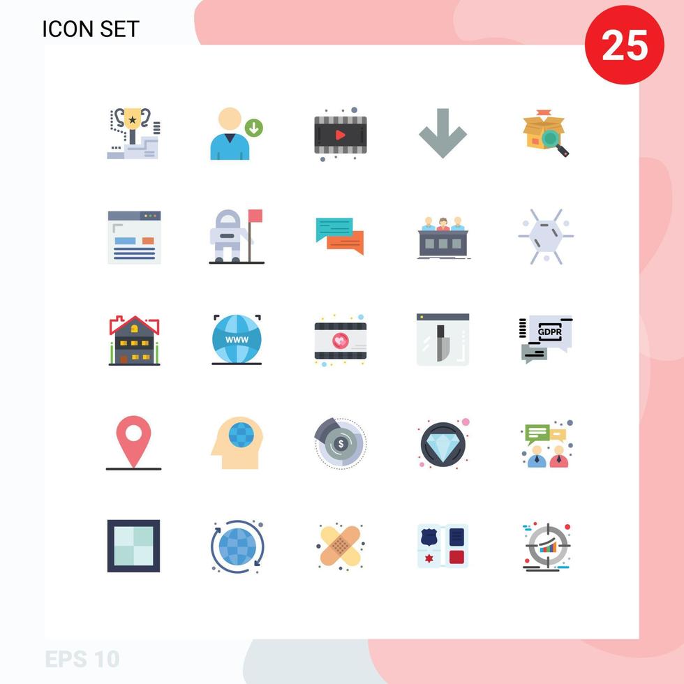Flat Color Pack of 25 Universal Symbols of e shopping search film box down Editable Vector Design Elements