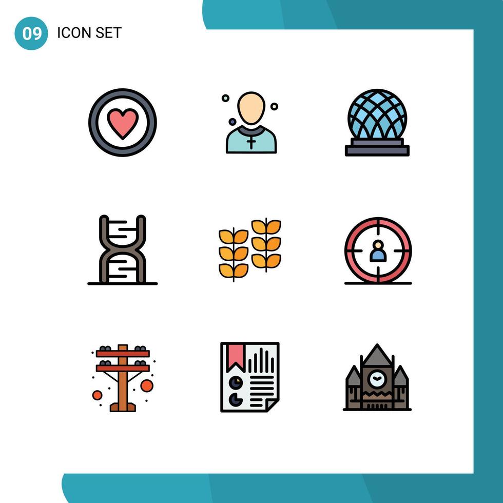 Pictogram Set of 9 Simple Filledline Flat Colors of genetic code preacher chain dome Editable Vector Design Elements
