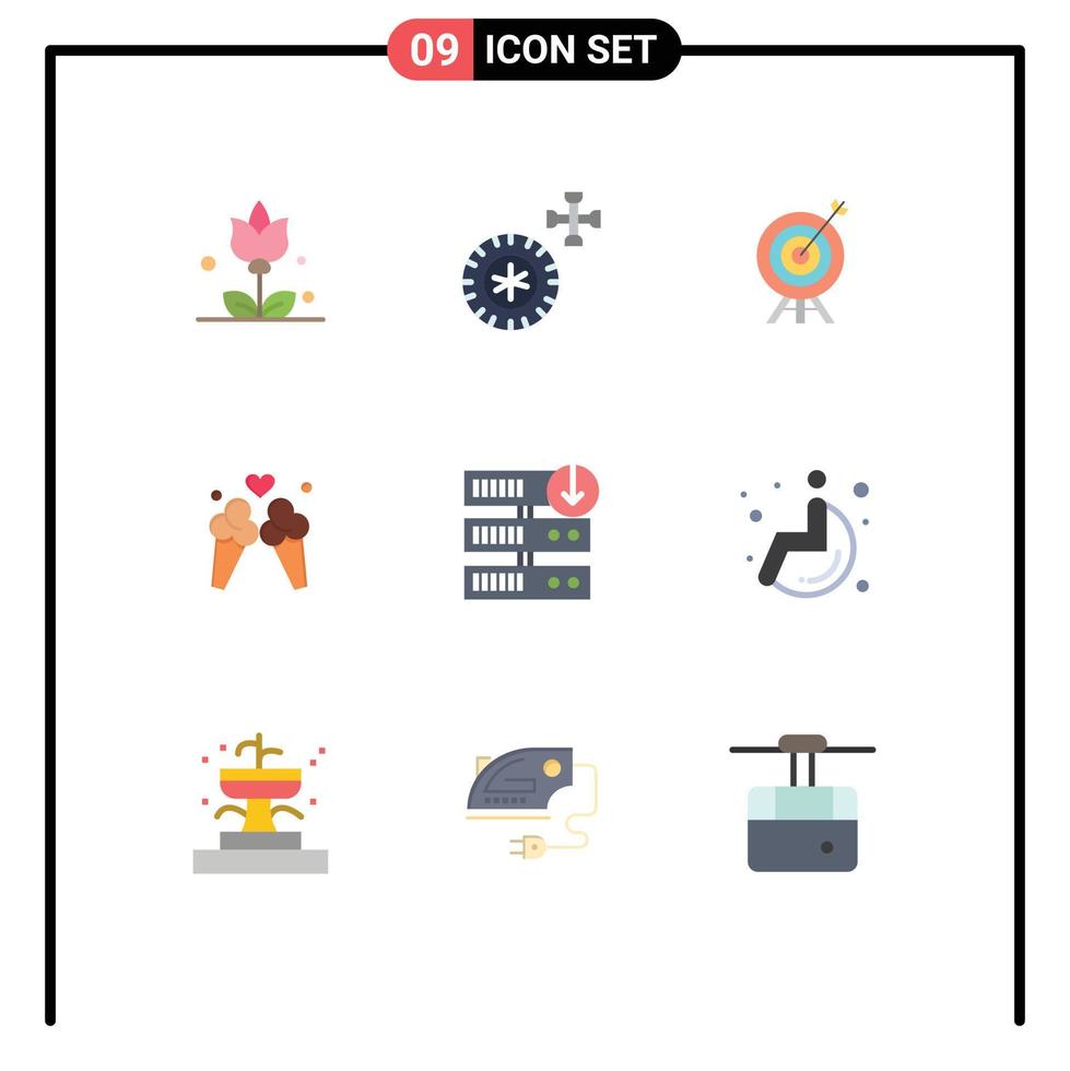 Set of 9 Commercial Flat Colors pack for server download download arrow downgrade travel Editable Vector Design Elements