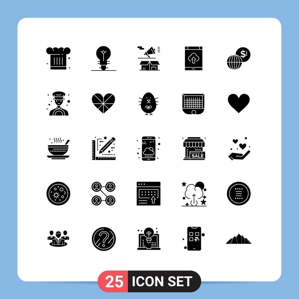 Solid Glyph Pack of 25 Universal Symbols of upload smartphone marketing cloud open Editable Vector Design Elements