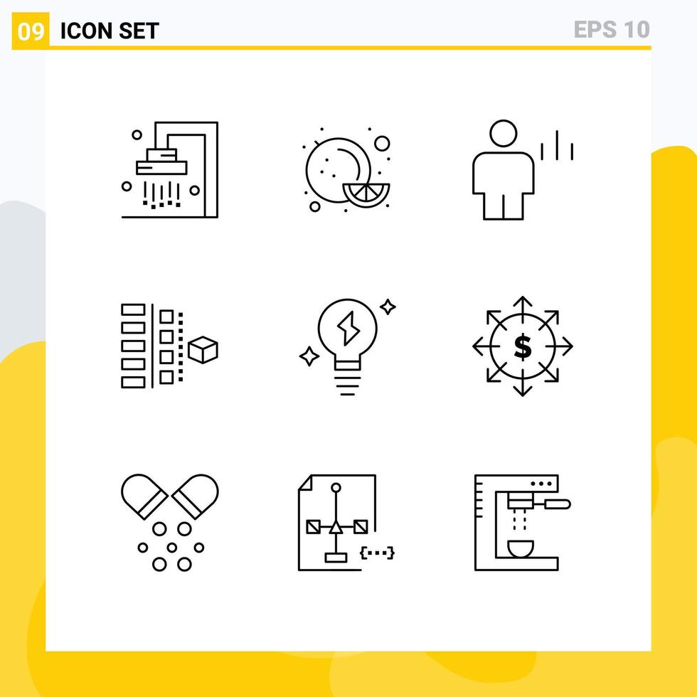 9 Thematic Vector Outlines and Editable Symbols of bulb planning avatar plan development Editable Vector Design Elements