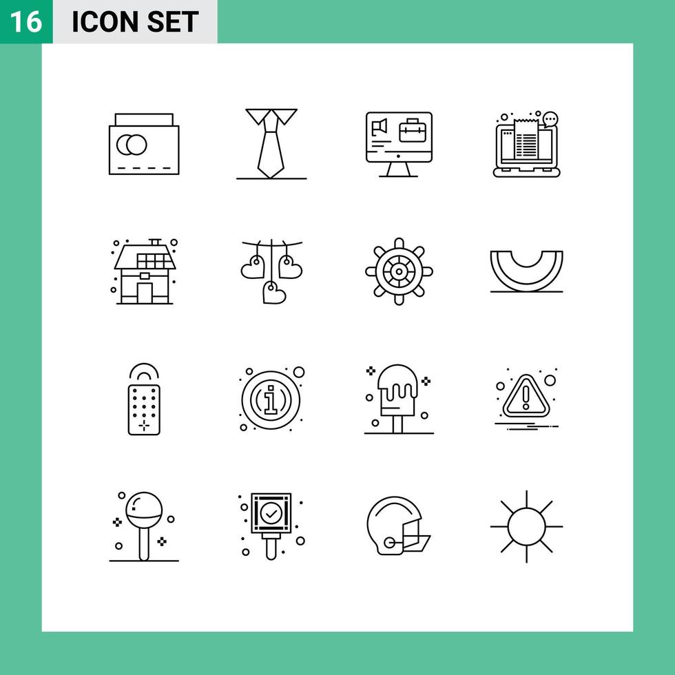 Group of 16 Outlines Signs and Symbols for energy ticket bag shopping checkout Editable Vector Design Elements