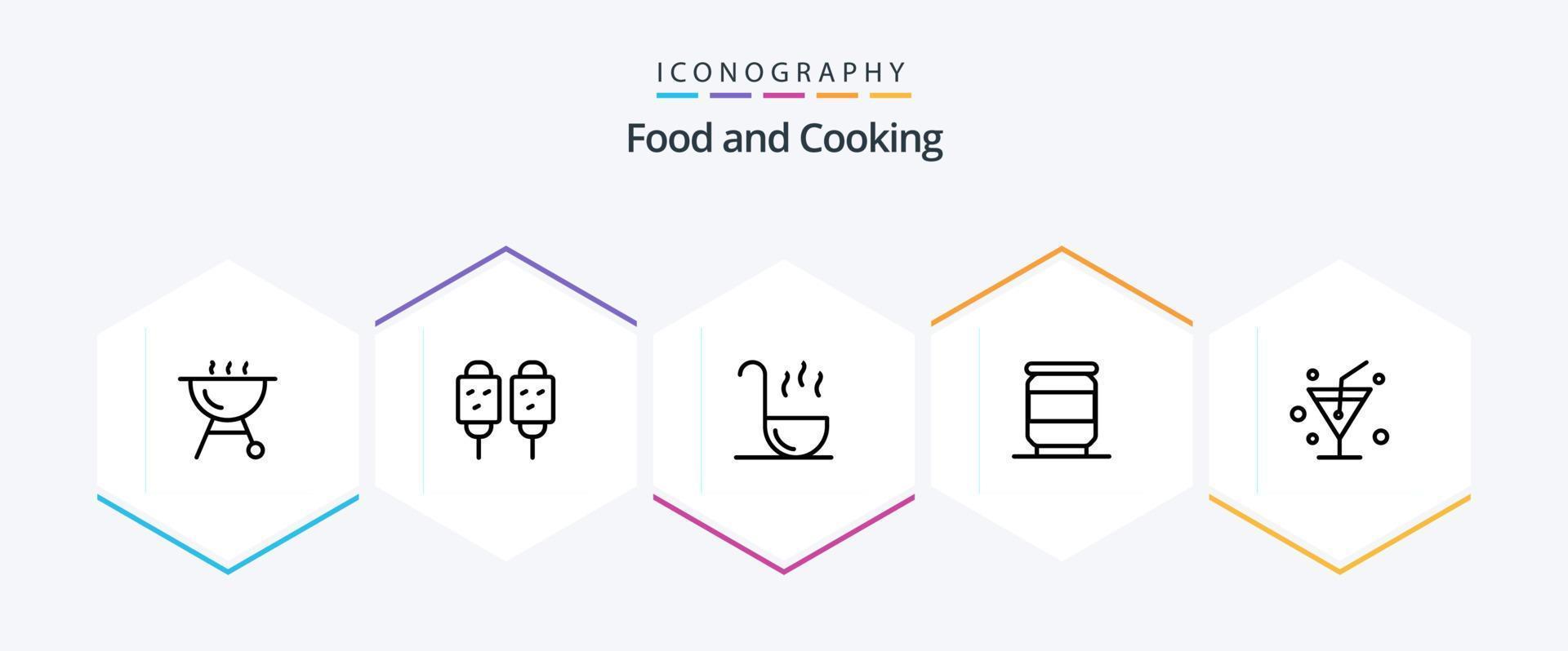 Food 25 Line icon pack including . . ladle. glass. soda vector