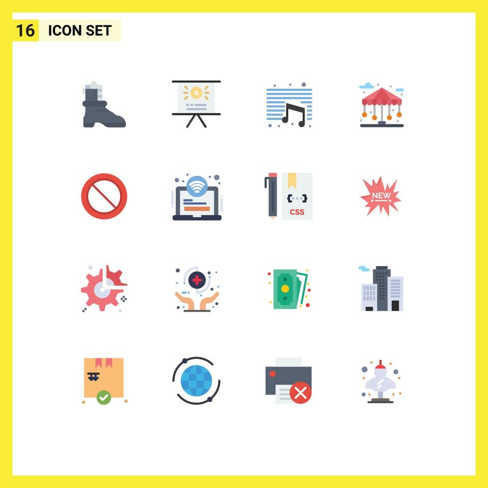 conjunto moderno de 16 colores planos y símbolos como el parque de prohibición de educación básica del área paquete editable de elementos de diseño de vectores creativos