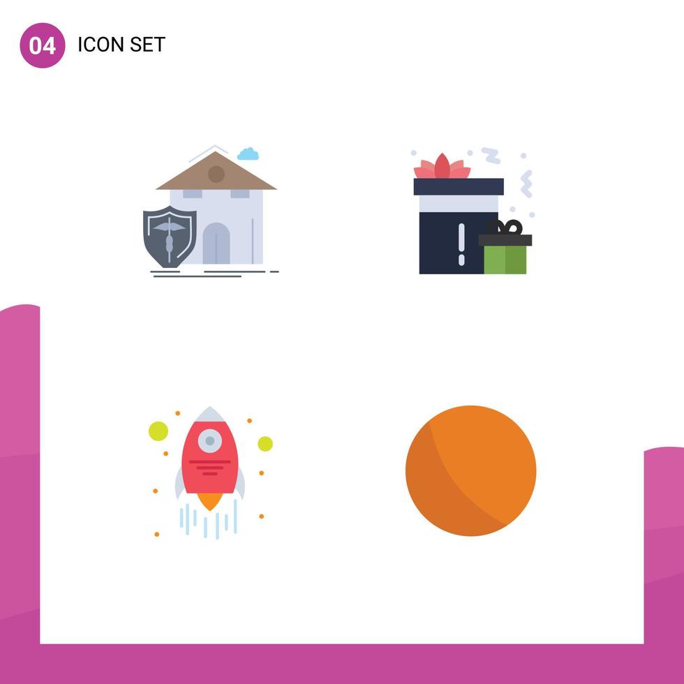 Set of 4 Commercial Flat Icons pack for insurance launch casualty celebration spaceship Editable Vector Design Elements