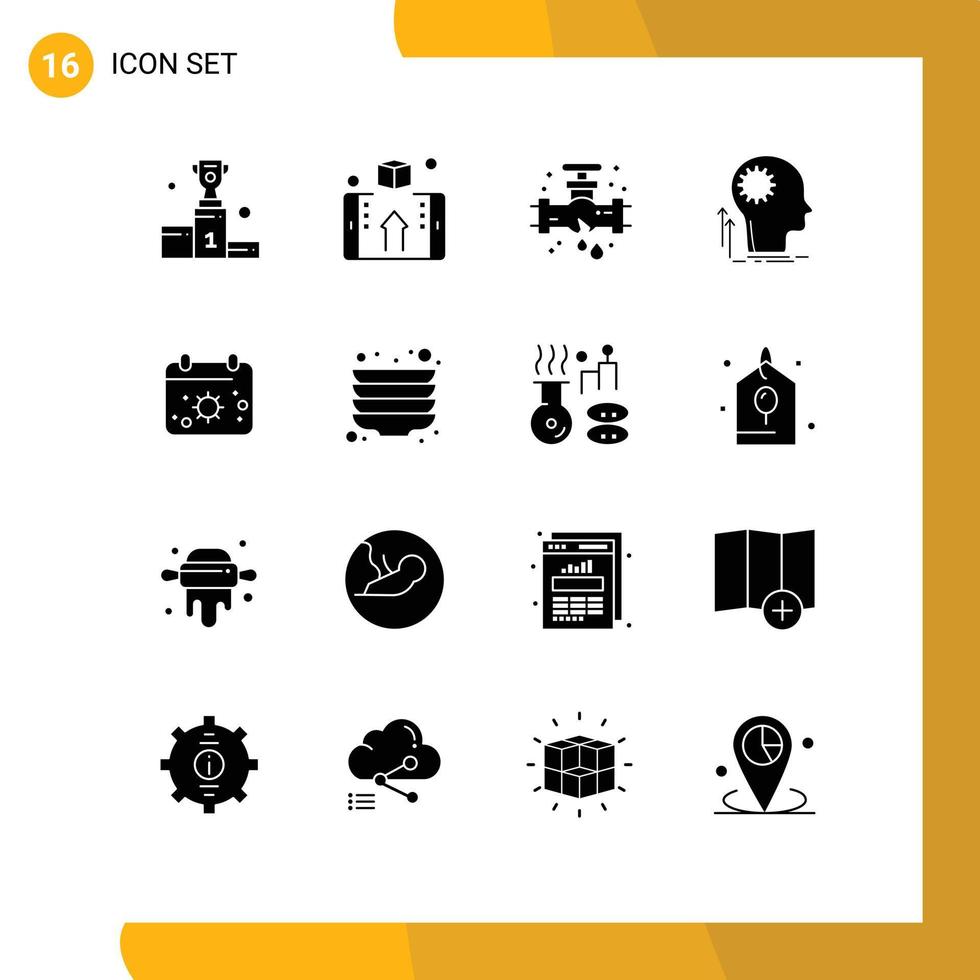 Modern Set of 16 Solid Glyphs Pictograph of idea creative online mind plumber Editable Vector Design Elements