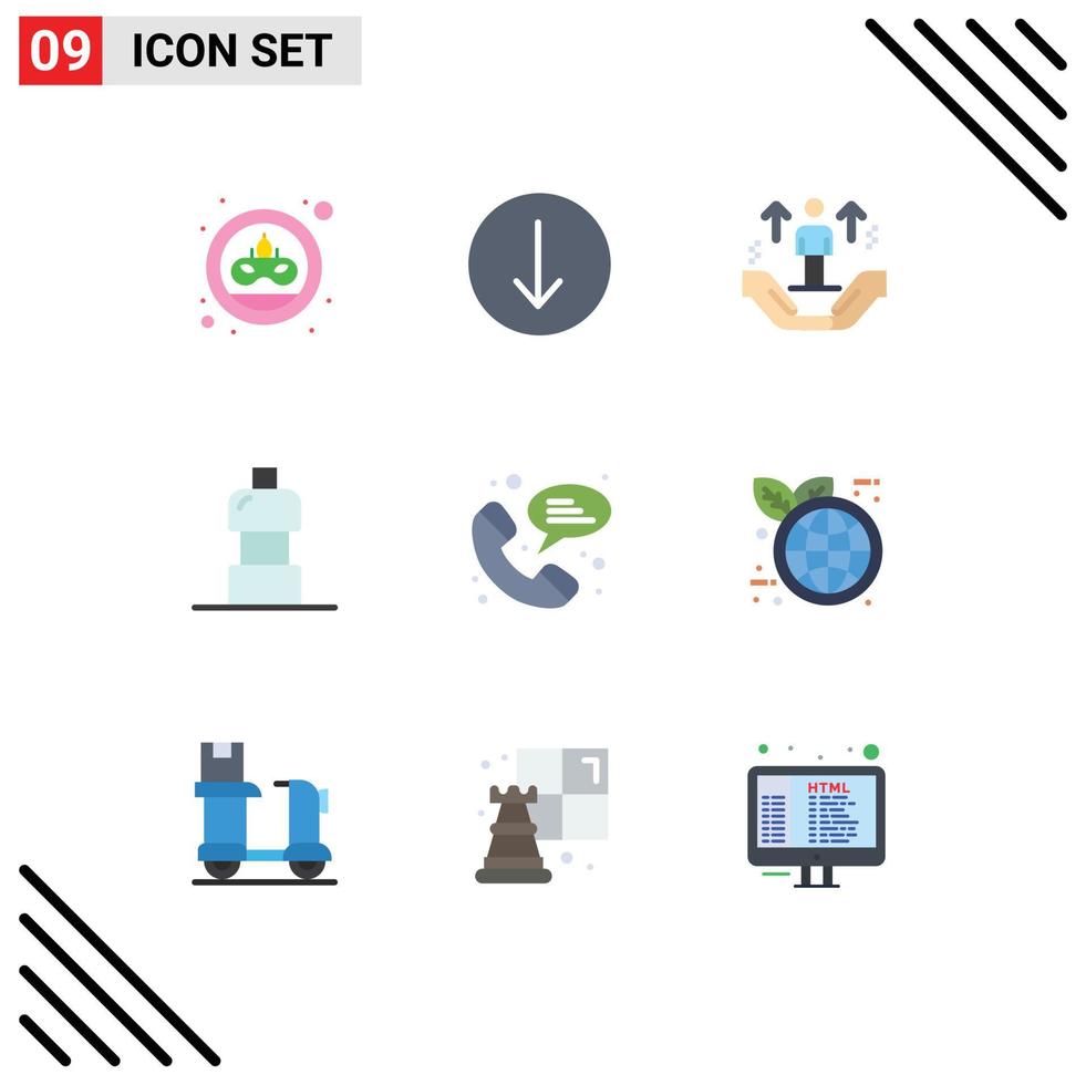 9 User Interface Flat Color Pack of modern Signs and Symbols of chat web hand food water Editable Vector Design Elements