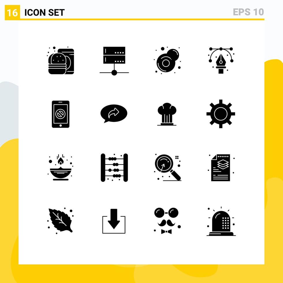 grupo de 16 signos y símbolos de glifos sólidos para el dibujo de señales gráficas móviles elementos de diseño de vectores editables creativos