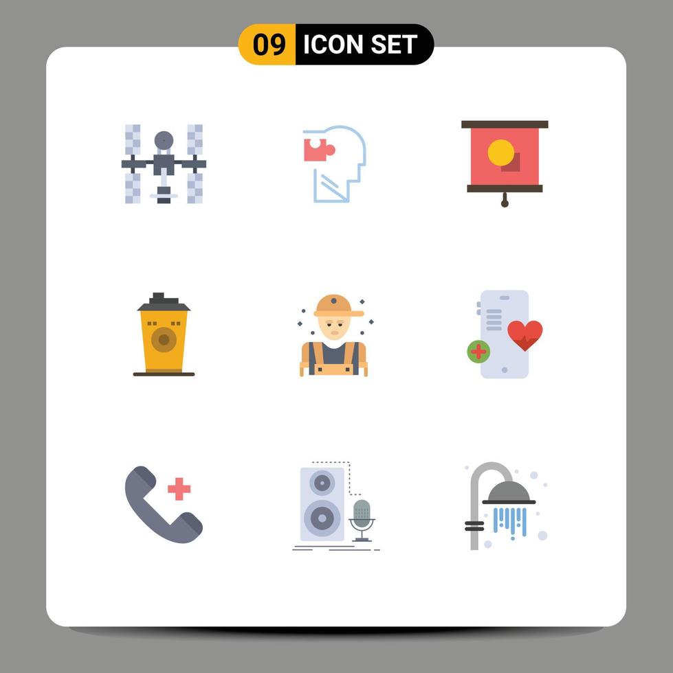 Pack of 9 Modern Flat Colors Signs and Symbols for Web Print Media such as black coffee mug puzzle coffee projector Editable Vector Design Elements