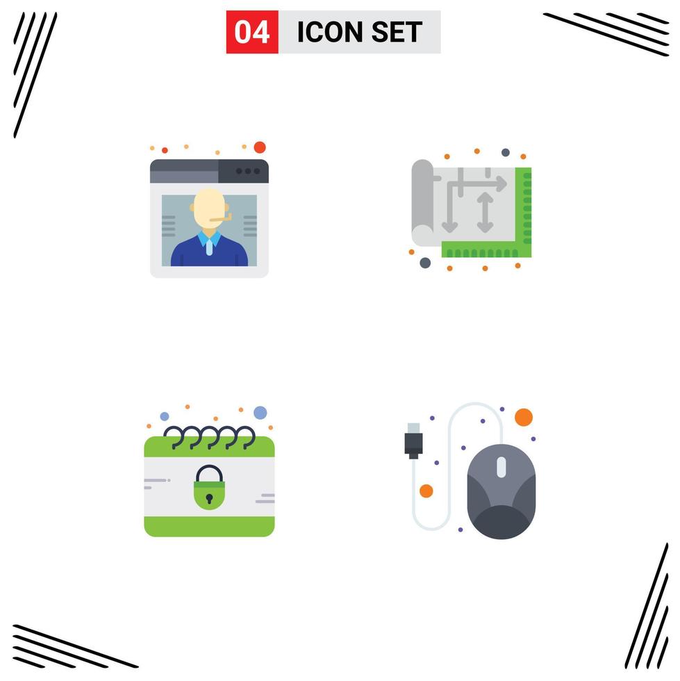 conjunto de pictogramas de 4 iconos planos simples de calendario empresarial compatible con elementos de diseño de vectores editables cibernéticos para el hogar