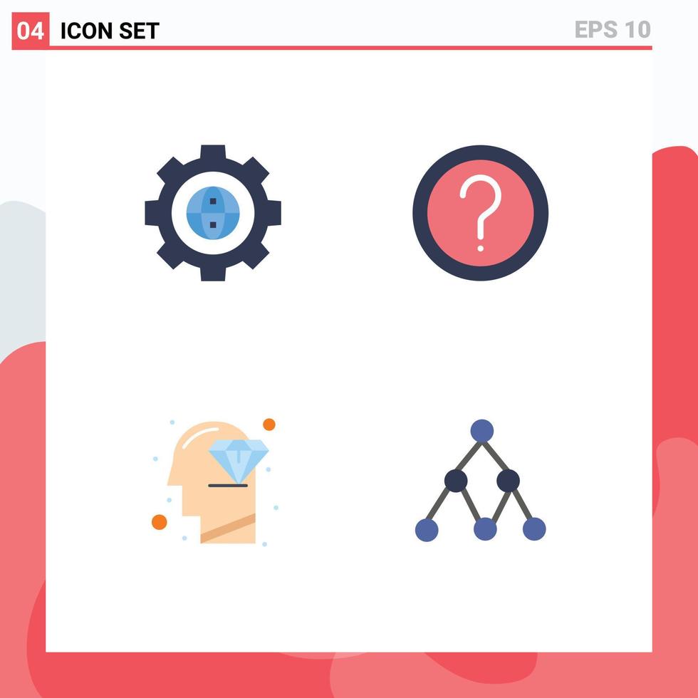 Set of 4 Vector Flat Icons on Grid for browser information development faq head Editable Vector Design Elements