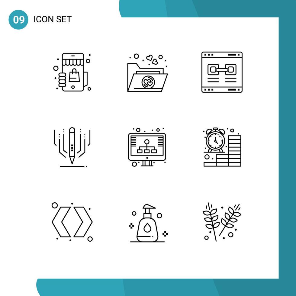 Modern Set of 9 Outlines and symbols such as hosting education link art digital art Editable Vector Design Elements