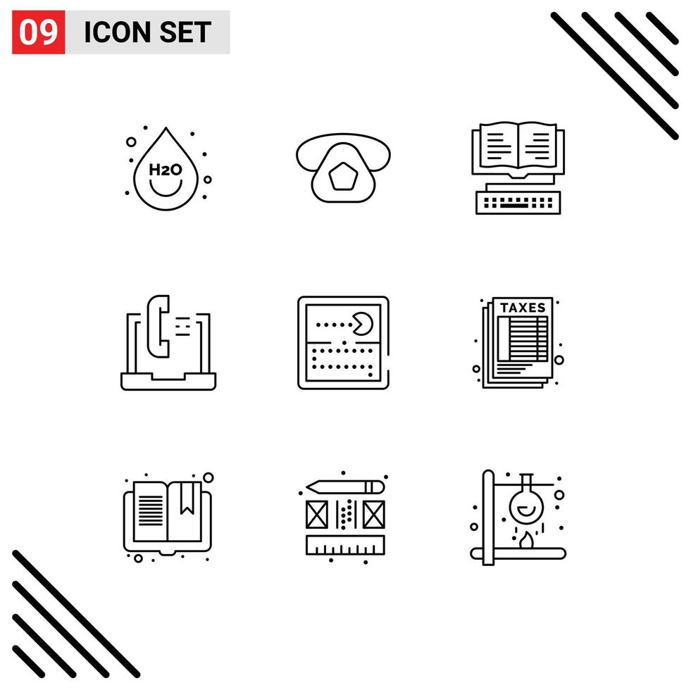 9 Universal Outline Signs Symbols of competition laptop book help communication Editable Vector Design Elements