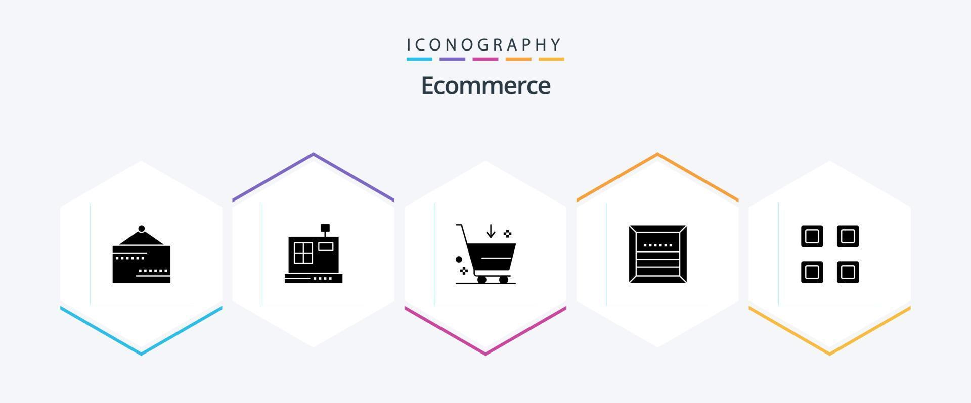 Ecommerce 25 Glyph icon pack including layout. shipping. cart. e. cargo vector