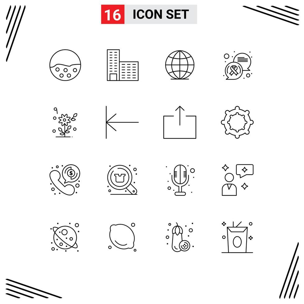Outline Pack of 16 Universal Symbols of heart flower global cancer sign communication Editable Vector Design Elements