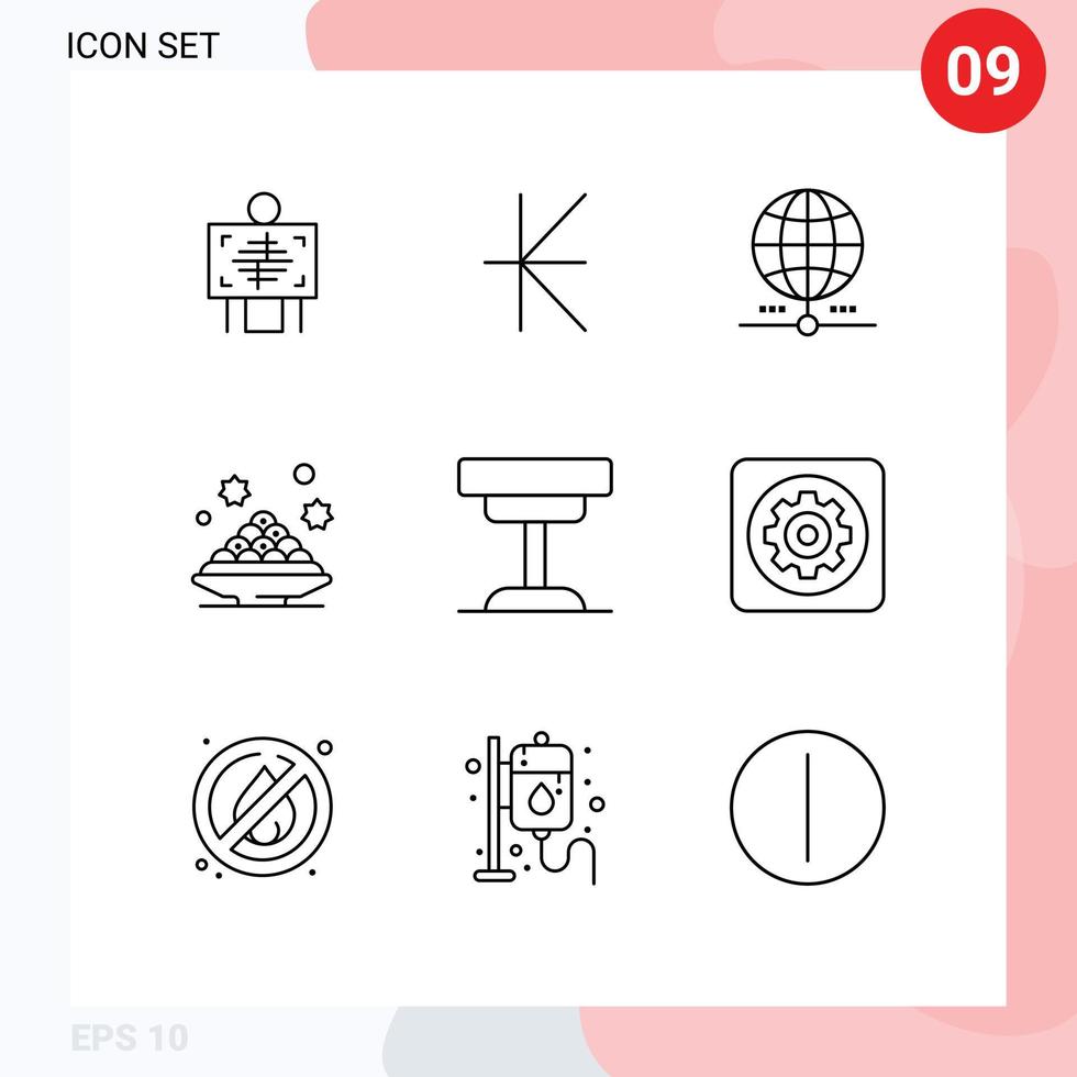 User Interface Pack of 9 Basic Outlines of dish plate earth sweet network Editable Vector Design Elements